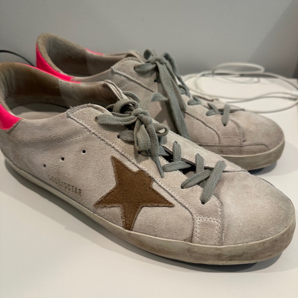 Golden Goose Superstar Sneakers – Suede, Pink Heel, Size 10